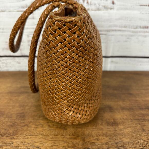 Eric Javits New York Tobacco Brown Woven Straw Leather Shoulder Handbag Purse - Picture 3 of 12